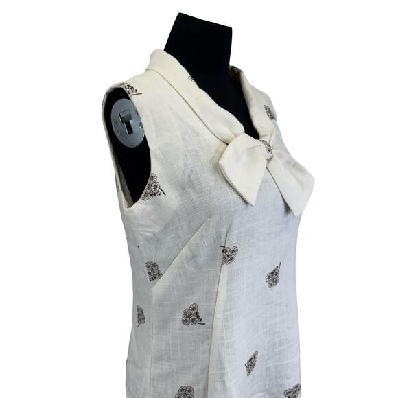 Vintage 1970s Linen Bow Collar Dress with Brown Floral Print – Size M - Picture 4 of 16